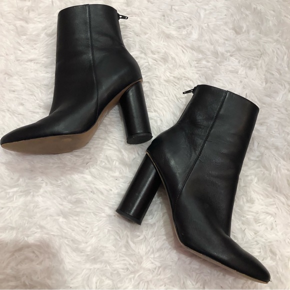 Asos Design Black Leather Booties cylinder heel size 8 zipper - Picture 2 of 15